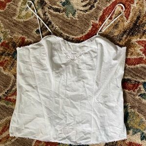 Light blue silk delicate tank top with a Lacey bird detail embroidered